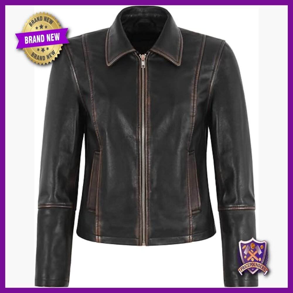 Cropped Boxy Leather Jacket, Distressed 90s Style, Lambskin Napa